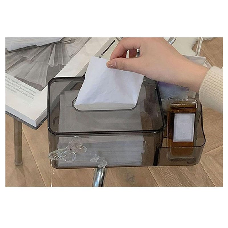 Gray Multifunctional Desk Organizer With Tissue Box Holder And Remote Control Storage For Office Living Room Kitchen - Image 4