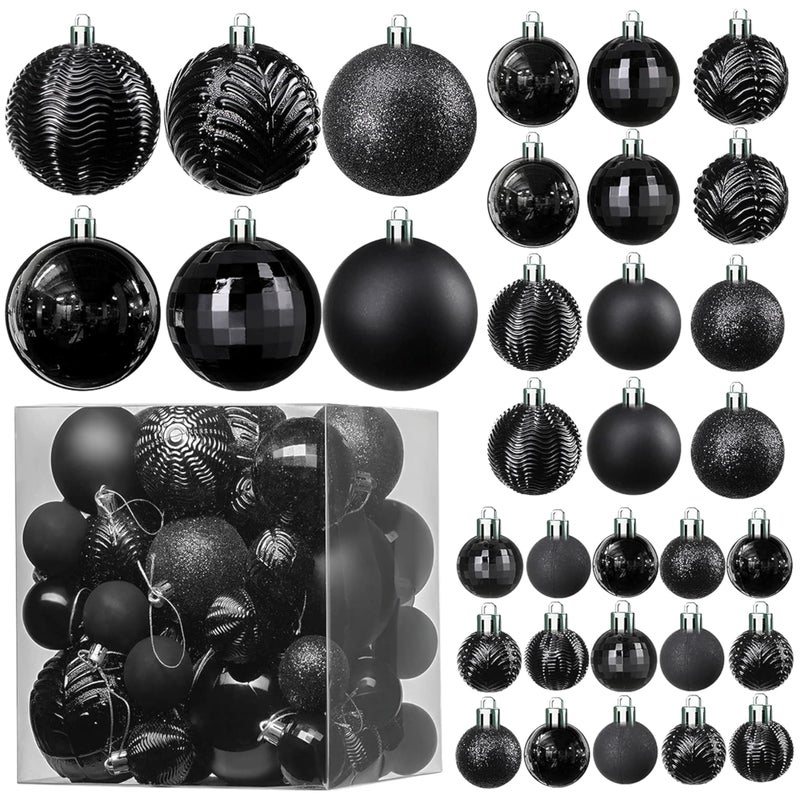 PREXTEX 36Piece Black Christmas Ornaments Shatterproof Tree Balls in 6 Styles and 3 Sizes with Hanging Loops to Decorate Black Christmas Tree Ideal for Indoor and Outdoor Holiday Decor