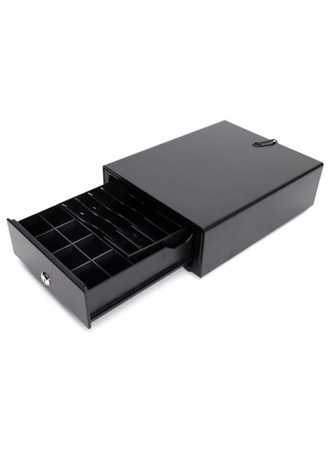 Cash Drawer Register Small, RB-240, 4 Cash Bills 8 Coins Compartment Tray, Heavy Duty, Automatic Open, Key Lock, Three Position, POS RJ11 Printer Interface, Black