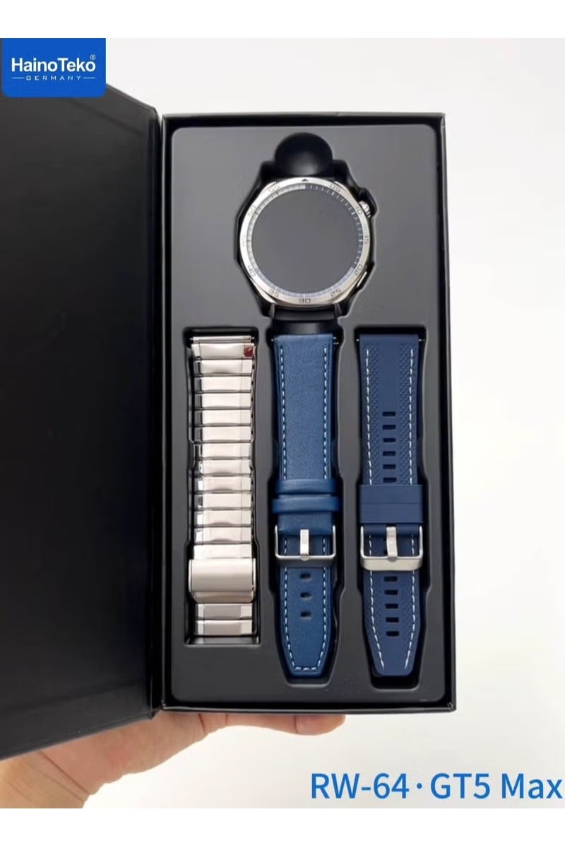 Haino Teko Haino Teko RW-64 GT5 Max Smartwatch for Men – Large AMOLED Display, Voice Assistant, 3 Interchangeable Straps, Premium Blue Design - Image 2
