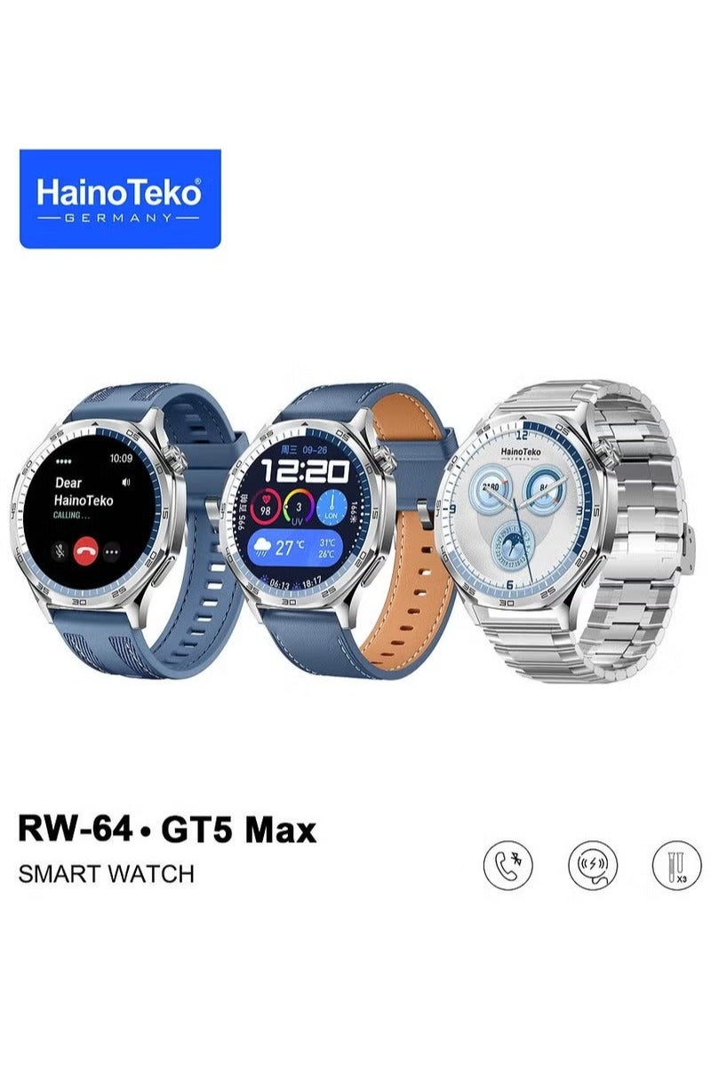 Haino Teko Haino Teko RW-64 GT5 Max Smartwatch for Men – Large AMOLED Display, Voice Assistant, 3 Interchangeable Straps, Premium Blue Design - Image 1