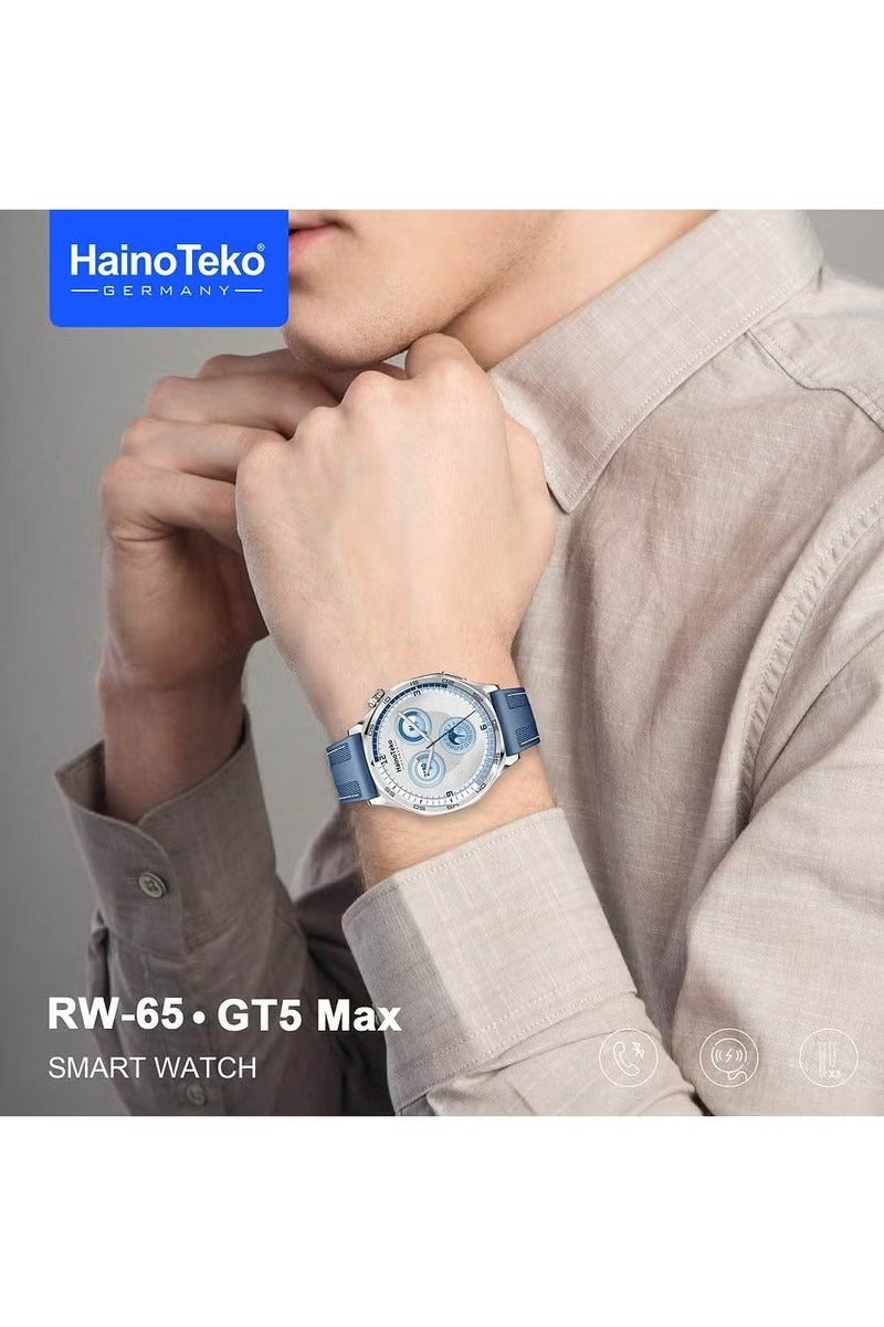 Haino Teko Haino Teko RW-64 GT5 Max Smartwatch for Men – Large AMOLED Display, Voice Assistant, 3 Interchangeable Straps, Premium Blue Design - Image 4