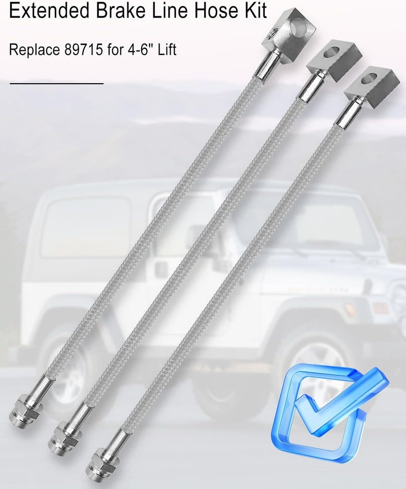 Tavaski Front and Rear Extended Brake Line Hose Kit Replace 89715 for 4-6" Lift, Stainless Steel Braided Brake Lines Fit for Jeep Wrangler TJ YJ 1987-2006 Cherokee XJ 1984-2001 - Image 2