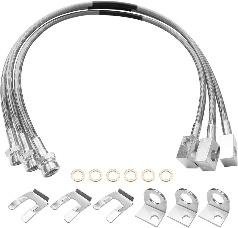 Tavaski Front and Rear Extended Brake Line Hose Kit Replace 89715 for 4-6" Lift, Stainless Steel Braided Brake Lines Fit for Jeep Wrangler TJ YJ 1987-2006 Cherokee XJ 1984-2001 - Image 1
