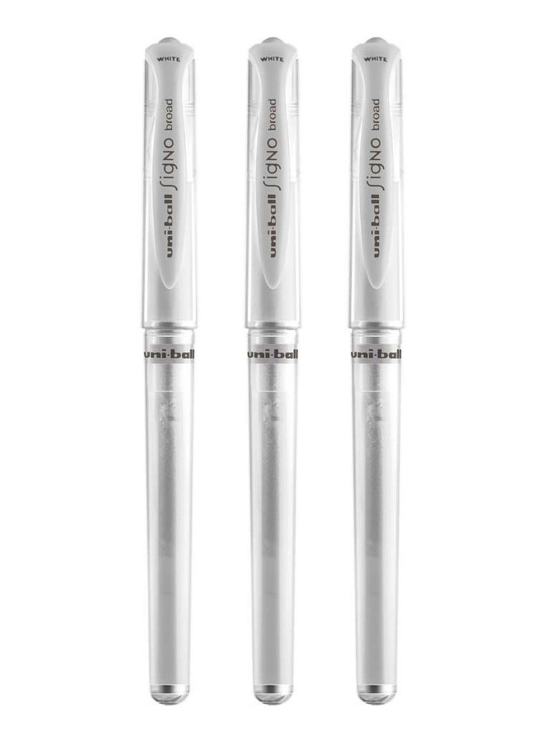 Uniball 3-Piece Signo Broad Gel Pen White Colour - Image 1