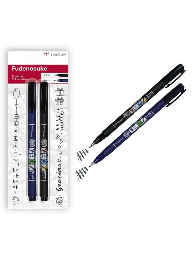 تومباو قلم حبر جاف Tombow WS-BHS-2P Fudenosuke ذو طرف صلب وناعم - أسود - Image 1