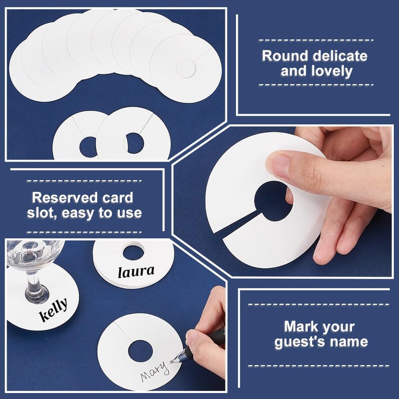 FINGERINSPIRE 150 Pcs Drink Name Tags for Wine Glasses Paper Wine Glass Markers Blank Glass Markers Tags 70mm in diameter Round White Cocktail Champagne Tags DIY Identification Markers for Party Guest - Image 4