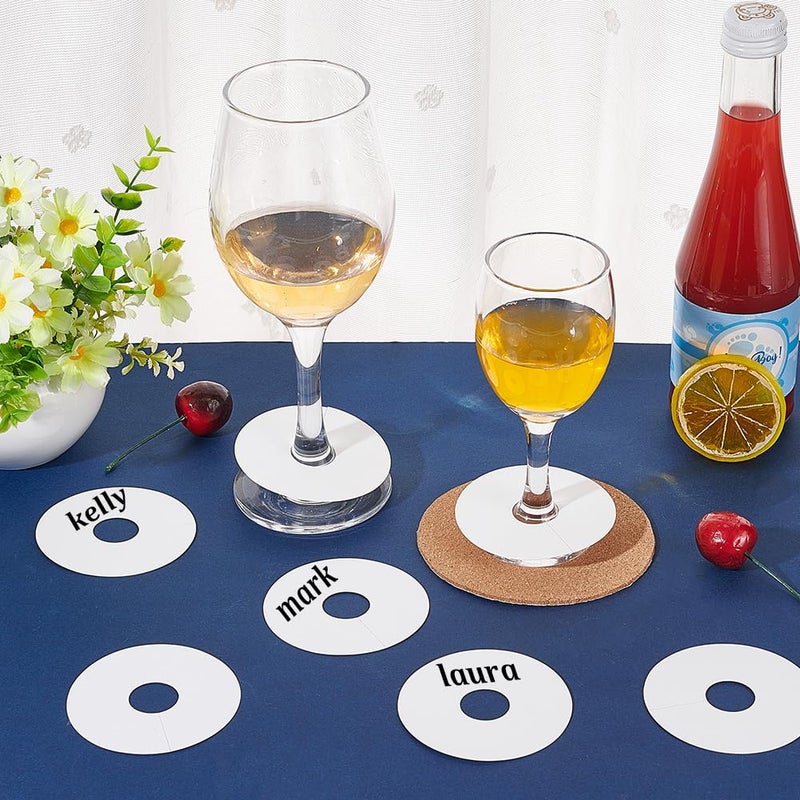 FINGERINSPIRE 150 Pcs Drink Name Tags for Wine Glasses Paper Wine Glass Markers Blank Glass Markers Tags 70mm in diameter Round White Cocktail Champagne Tags DIY Identification Markers for Party Guest - Image 5