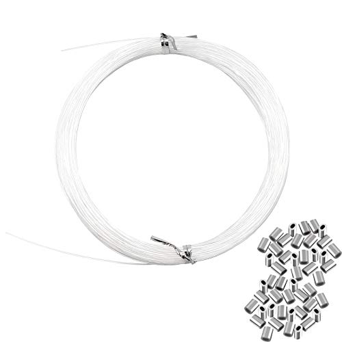 Cerpourt Invisible Hanging Support Up to 60lbs, 98Feet(30M) Clear Picture Wire with 40 Aluminum Crimping Sleeves, Strong Nylon Wire for Hanging Picture Frame, String Light, Christmas Decor - Image 1