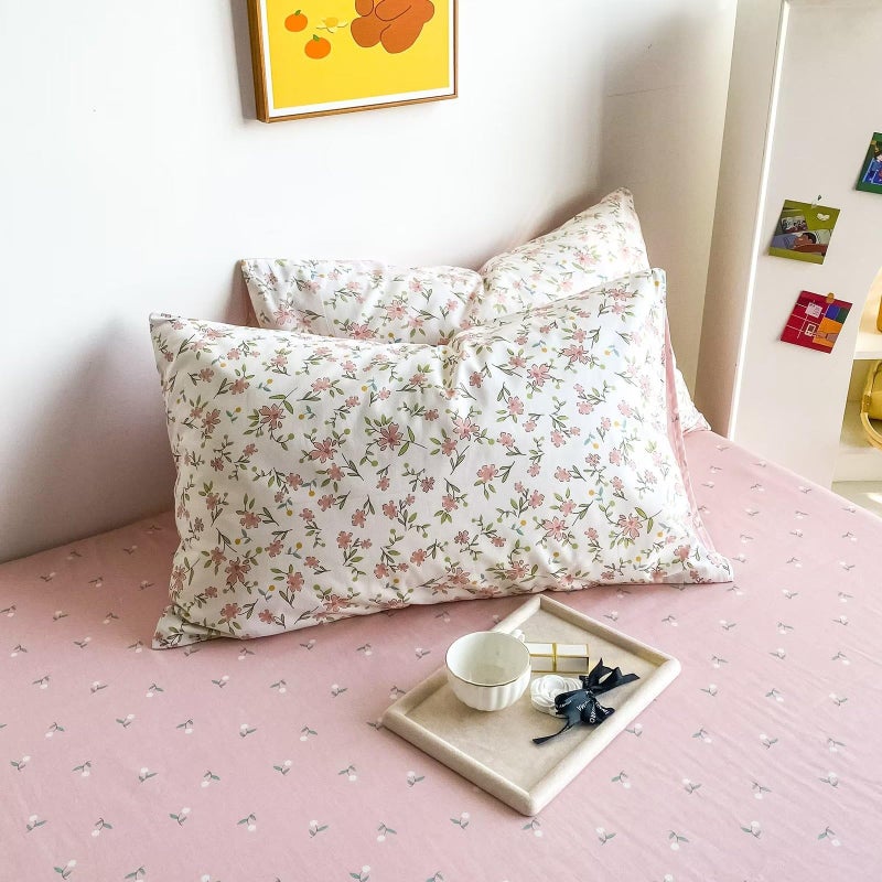 BuLuTu Pink Floral Duvet Cover Queen 100% Cotton Duvet Covers Set Full Size Women Teen Girls Apricot Blossom Pink Flowers Reversible Twin Comforter Cover Garden Style Bedding Set,Zipper,Easy Care - Image 5