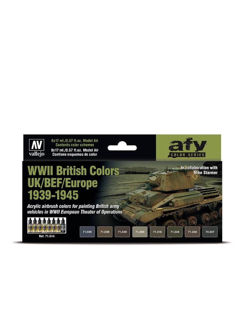 Vallejo - 71.614 VAL-MA-AFV SET: WWII BRITISH COLORS UK/BEF/EUROPE 1939-1945 17ml (8-pc set) - Image 1