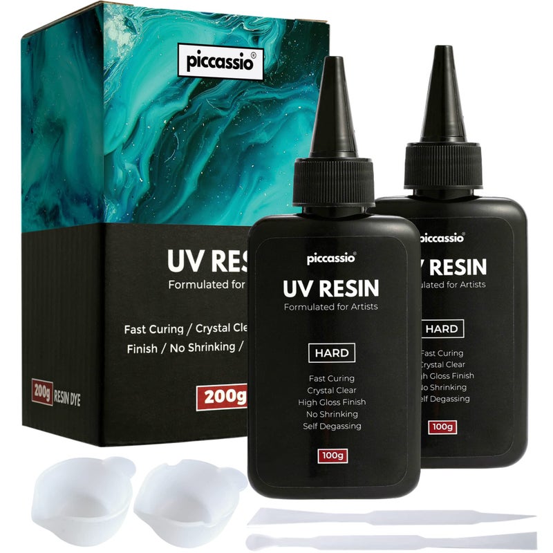 Piccassio UV Resin Clear 200g â€“ Upgraded Hard Type UV Glue â€“ Rapid Cure Craft Resin Using UV Light â€“ Casting and Coating for DIY Crafts, Jewelry, Keychains, Clear-Cast Parts - Image 1