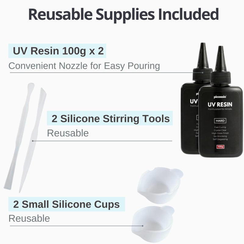 Piccassio UV Resin Clear 200g â€“ Upgraded Hard Type UV Glue â€“ Rapid Cure Craft Resin Using UV Light â€“ Casting and Coating for DIY Crafts, Jewelry, Keychains, Clear-Cast Parts - Image 2