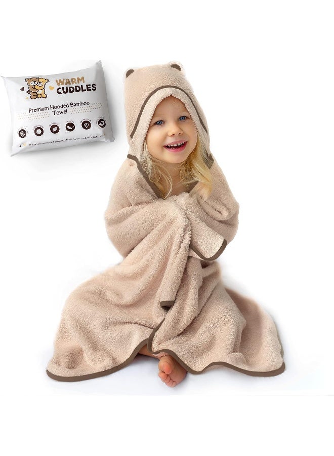 Warm Cuddles Premium Toddler Towels with Hood - Extra Soft Rayon from Bamboo Toddler Bath Towel (Beige) - Image 1