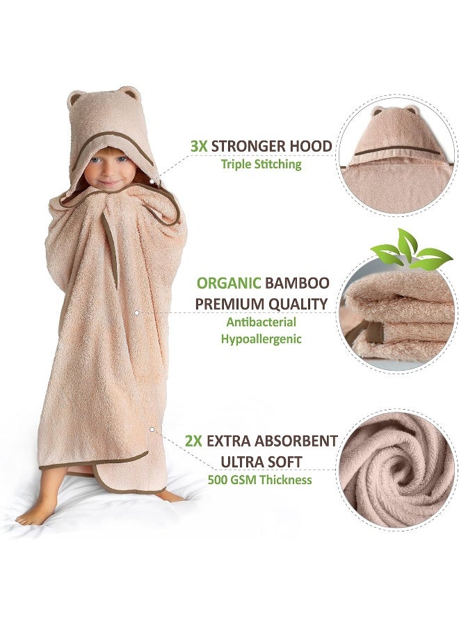 Warm Cuddles Premium Toddler Towels with Hood - Extra Soft Rayon from Bamboo Toddler Bath Towel (Beige) - Image 2