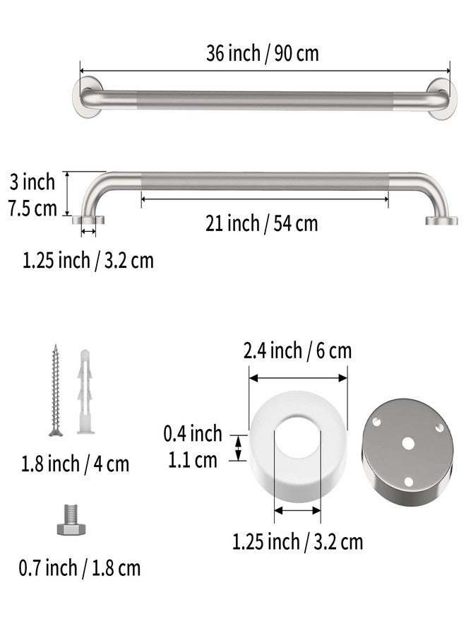 Zepolu Brushed Nickel Shower Grab Bar w/Anti-Slip Knurled Grip 36 Inch, Zepolu Stainless Steel Bathroom Grab Bars, Safety Bar Balanced Handrail, Handicap Injury Elderly Senior Assist Support Shower Handle - Image 2