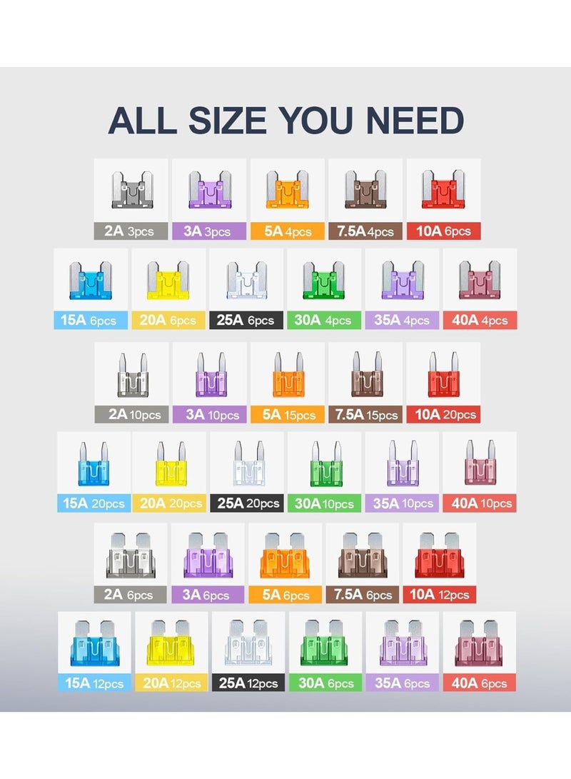 300 Pcs Zinc Car Fuses, 160 Car Mini Blade Fuses+90 Standard Car Fuses+50 Micro+Puller - A Substitute For Rv Camping Vehicles (2a/3a/5a/7.5a/10a/15a/20a/25a/30a/35a/40a) - Image 5