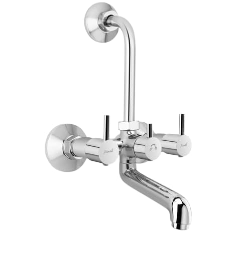 Kamal Kamal FLT3442 Full Brass Wall Mixer with Provision for Overhead Shower 165 mm Long Bend Pipe Wall Mount 3 Year Warranty Silver  - Image 1