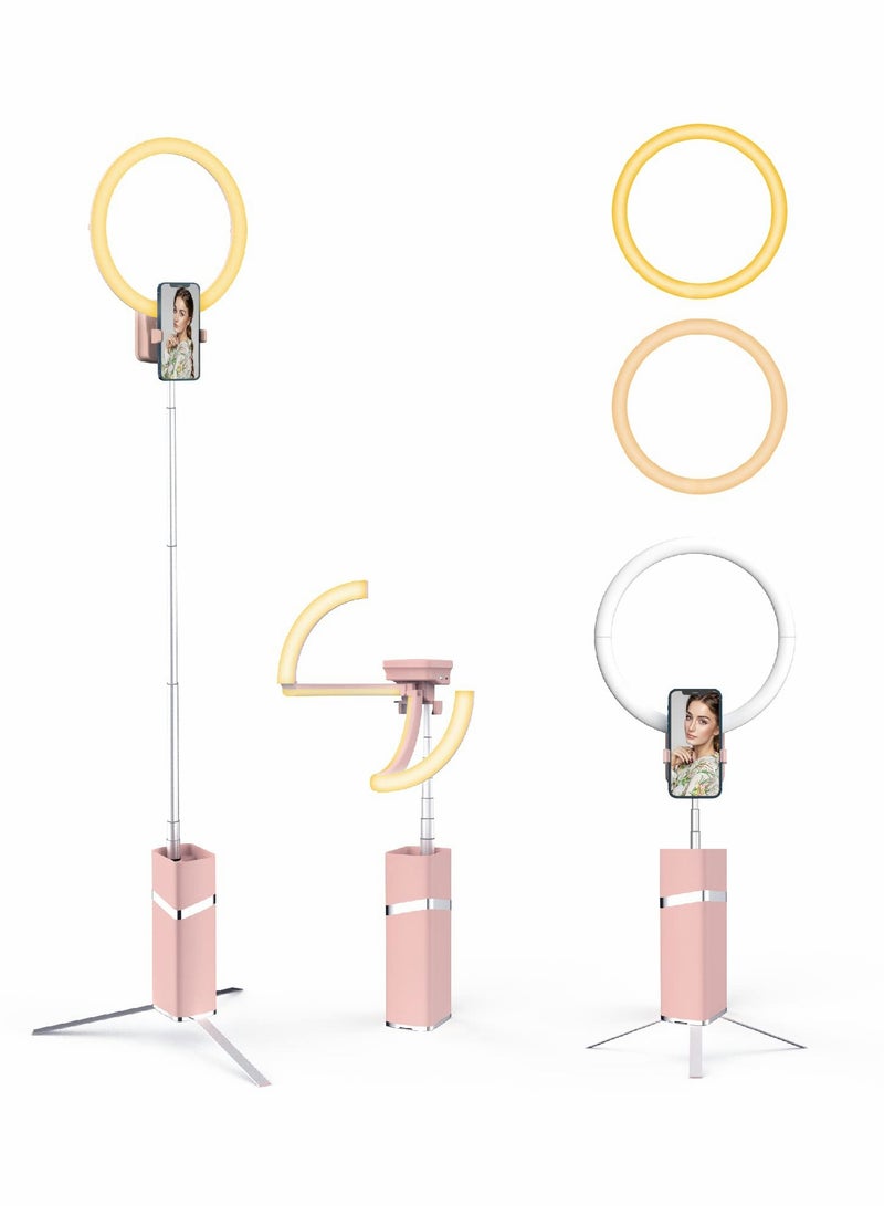 Excefore Foldable Portable Travel Selfie Ring Light, 10” Rechargeable Cordless Ring Light, 4000mAh Battery, 79” Foldable Selfie Tripod Stand Travel Ring Light for Selfie, Live Stream, Pink  - Image 1