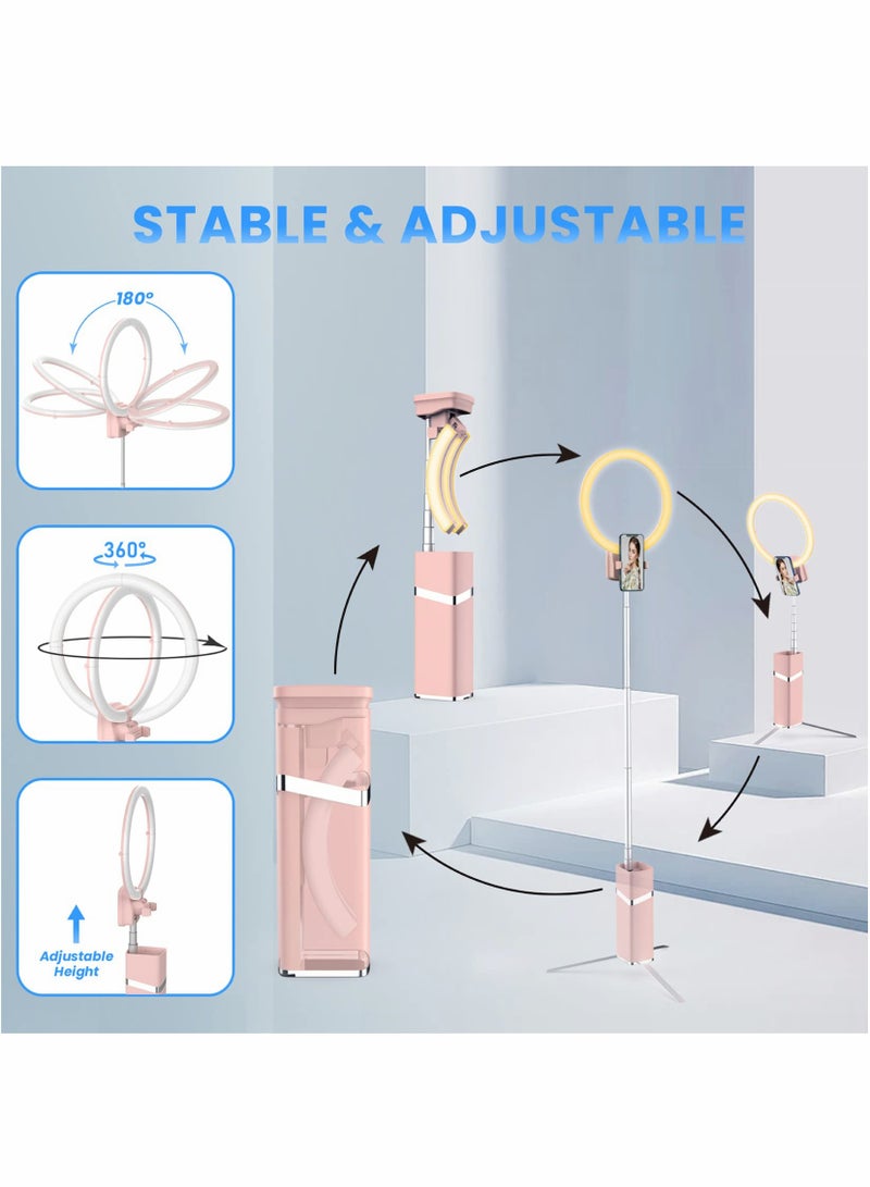 Excefore Foldable Portable Travel Selfie Ring Light, 10” Rechargeable Cordless Ring Light, 4000mAh Battery, 79” Foldable Selfie Tripod Stand Travel Ring Light for Selfie, Live Stream, Pink  - Image 4