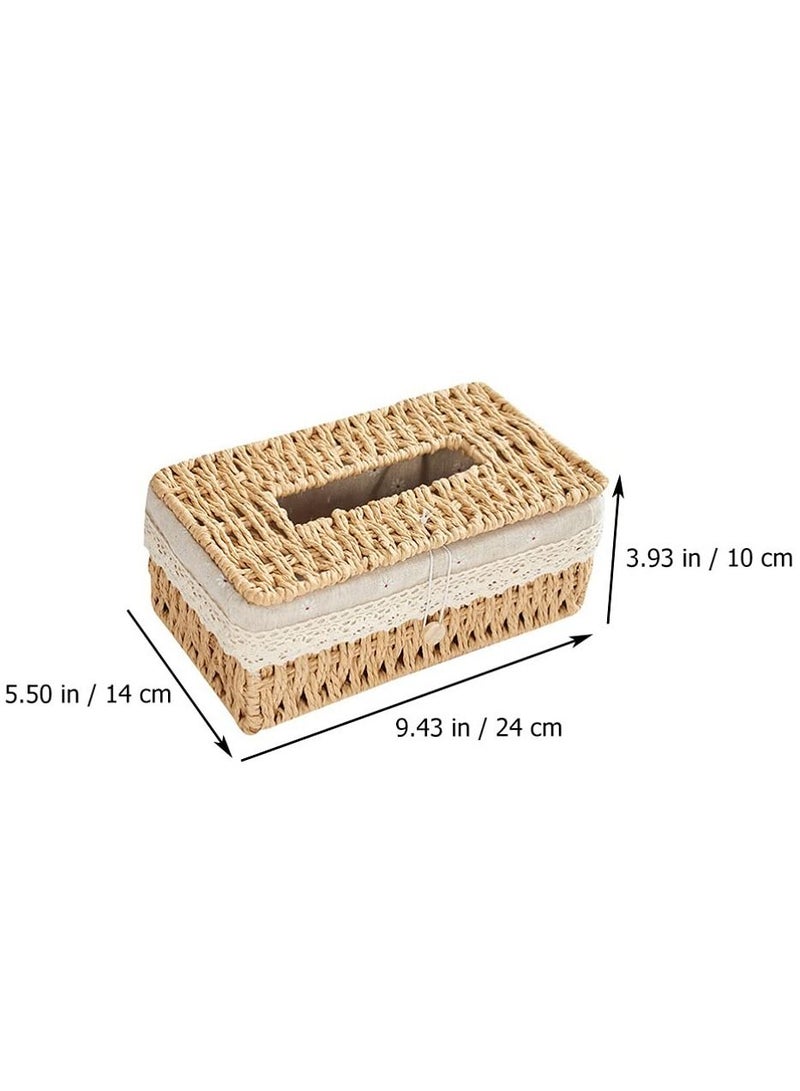 SYOSI Woven Retro Rectangular Tissue Box Cover for Disposable Paper Home Office Car Automotive Decoration - Image 2