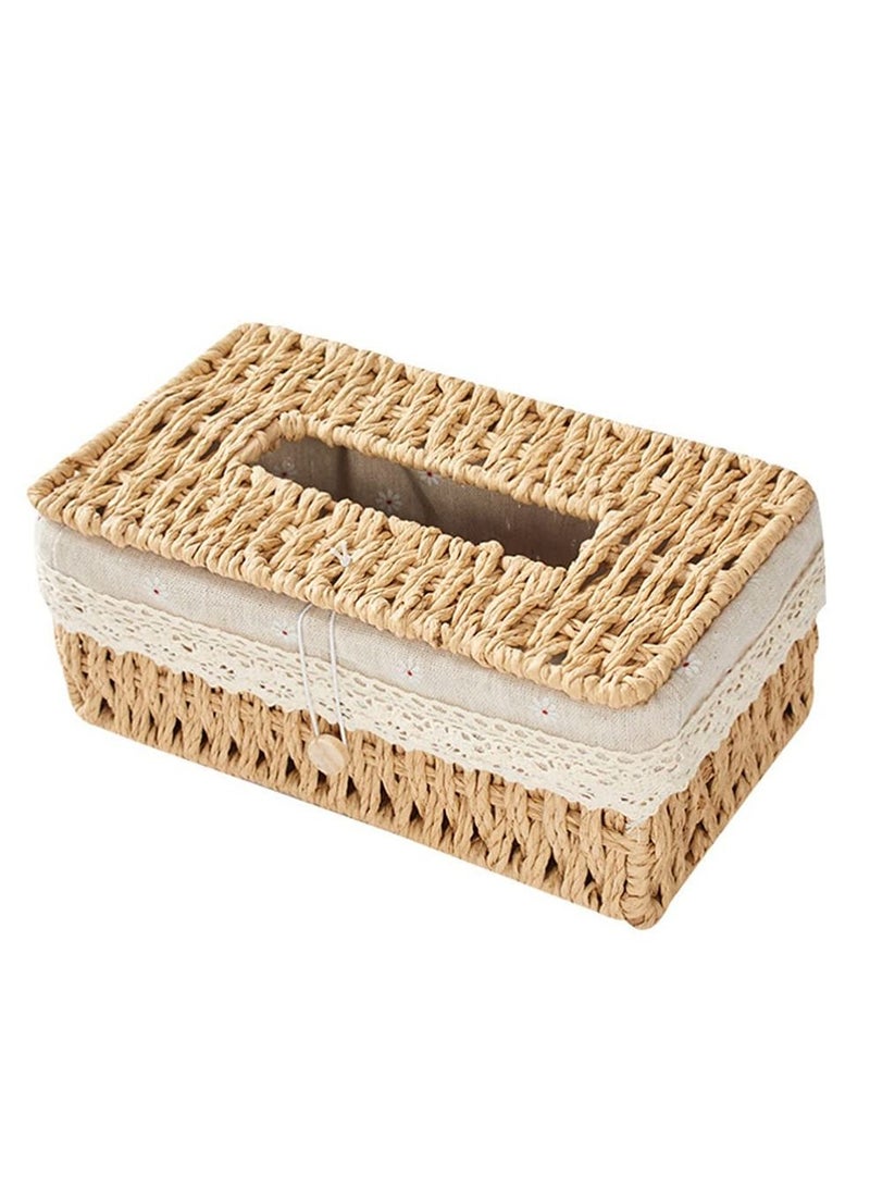 SYOSI Woven Retro Rectangular Tissue Box Cover for Disposable Paper Home Office Car Automotive Decoration - Image 1