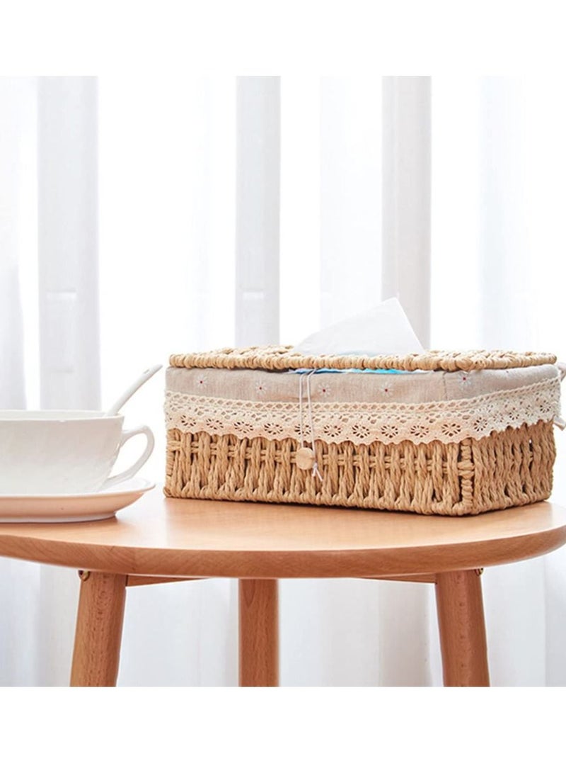 SYOSI Woven Retro Rectangular Tissue Box Cover for Disposable Paper Home Office Car Automotive Decoration - Image 5