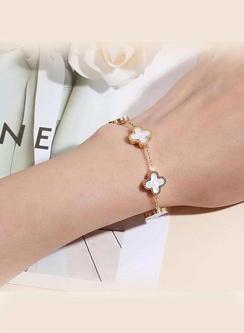 18K Gold Plated Bracelet Gold/White/Black Clover Bracelet Set Women Four Leaf Lucky Bracelet Jewelry Gift for Women Girls, Stainless Steel - Image 5
