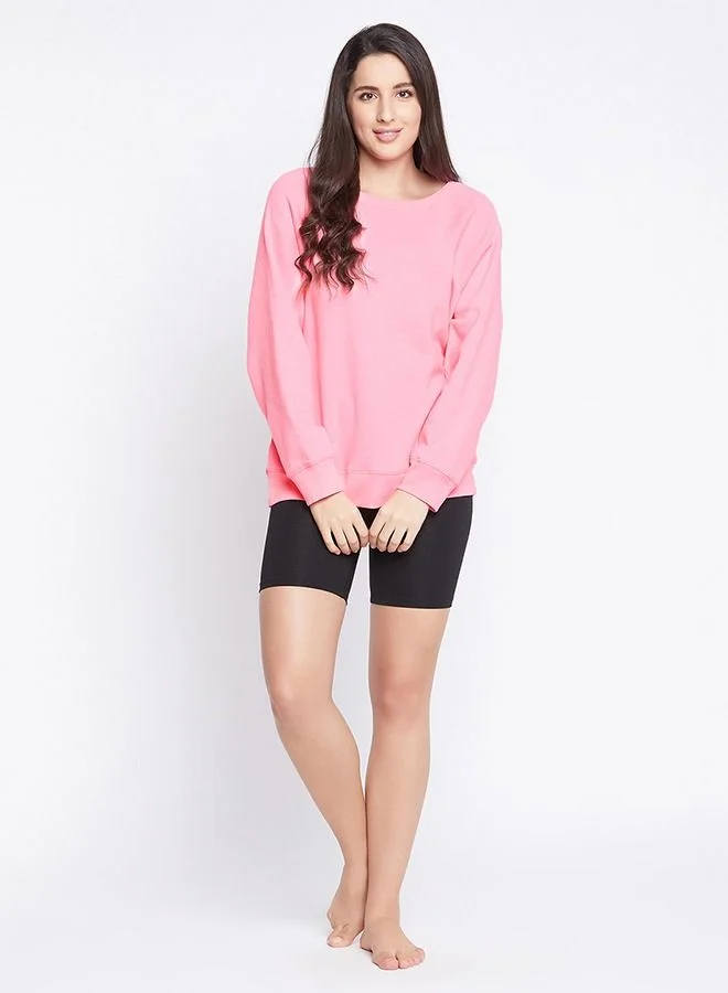 Clovia Clovia Chic Basic Sweatshirt in Bubblegum Pink - Fleece