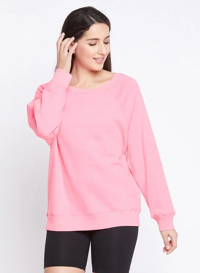 Clovia Clovia Chic Basic Sweatshirt in Bubblegum Pink - Fleece