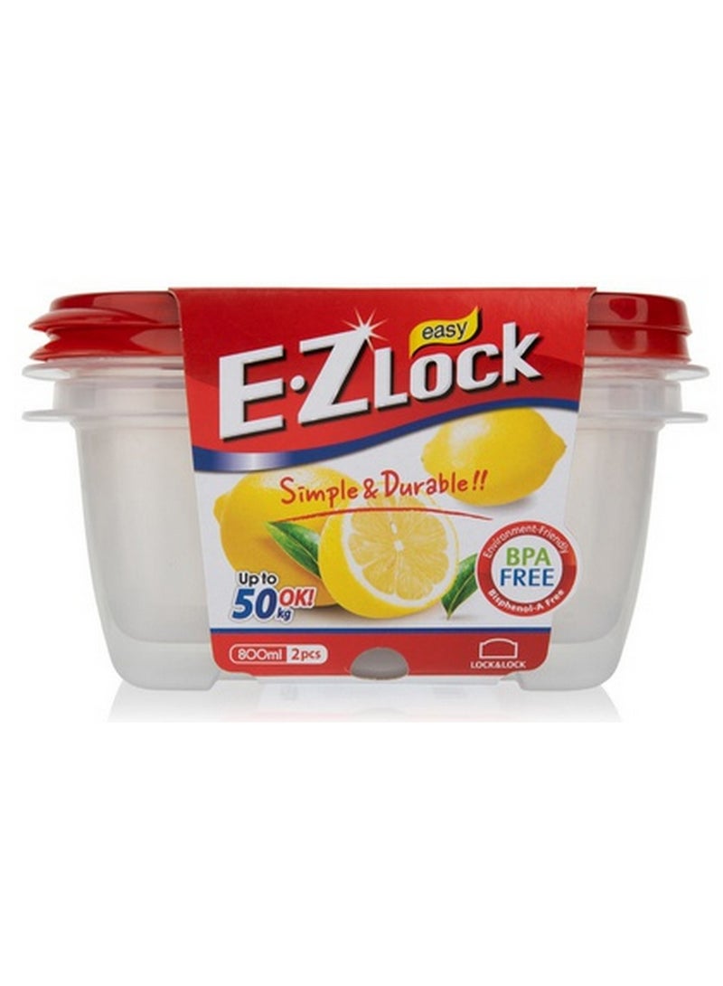 LOCK & LOCK E.Z Lock Airtight Food Storage Containers Set Bpa Free Durable Plastic Compact Design 800 ML 2 Pcs Pack - Image 1