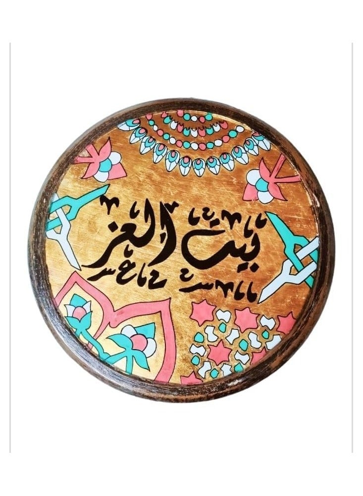 برواز حائط هاند ميد خشب وزجاج قطر 25*25 سم