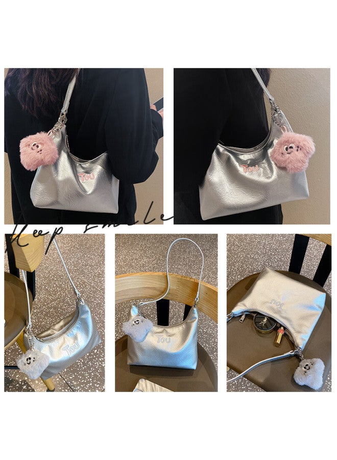 Toutou Women's Handbag , Niche Design, Silver Underarm Bag, Clay Shoulder Crossbody Bag, Qixi Gift For Girlfriend