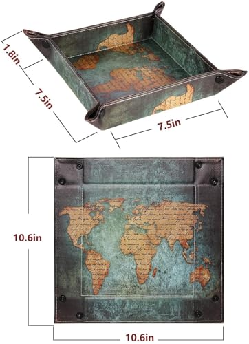 siduater Valet Tray Desktop Storage Organizer, Vegan Leather Catchall Bedside Vanity Tray Nightstand Caddy Holder for Remote Controller, Watch, Keys, Phone, Wallet, Sunglasses, Jewelry - Map - Image 2