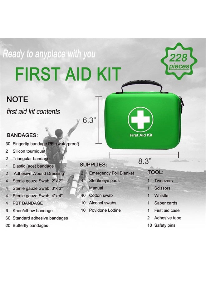 SHBC Waterproof First Aid Kit (228pcs) with All Basic or Advanced Supplies You Need. Suitable for Emergencies at Home or Outside, Travel, Home, Camping, Green - Image 3