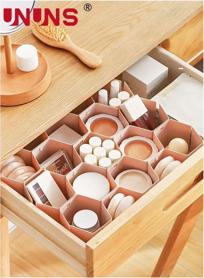 UNUNS 8-Piece Drawer Divider Organizer,Honeycomb DIY Plastic Dividers,Dresser Organizers For Belts,Ties,Clothing,Makeup,Office Supplies,Pink  - Image 1