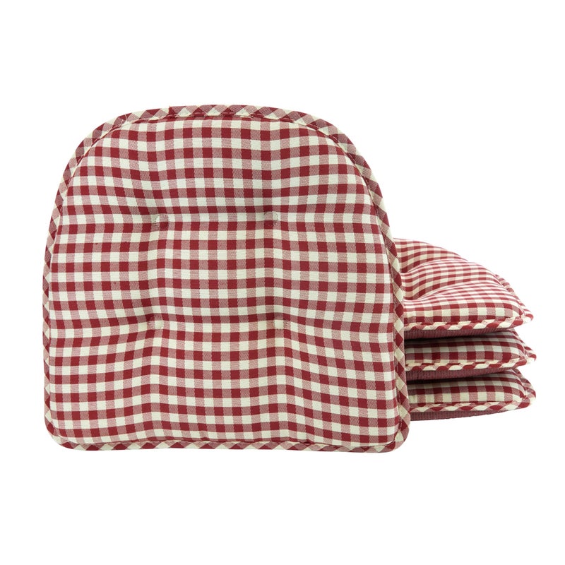 Klear Vu Omega NonSlip Chair Cushions Assembled in USA UShaped SkidProof Seat Pads for Dining Room Kitchen Office 15x16 4 Pack Gingham Red 4 Count