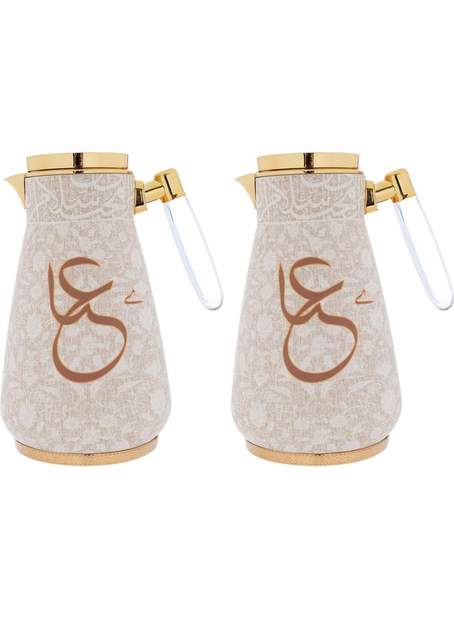 Alsaif Alia Steel Thermos Set 0.75/1L 2 Pieces Beige Golden - Image 1
