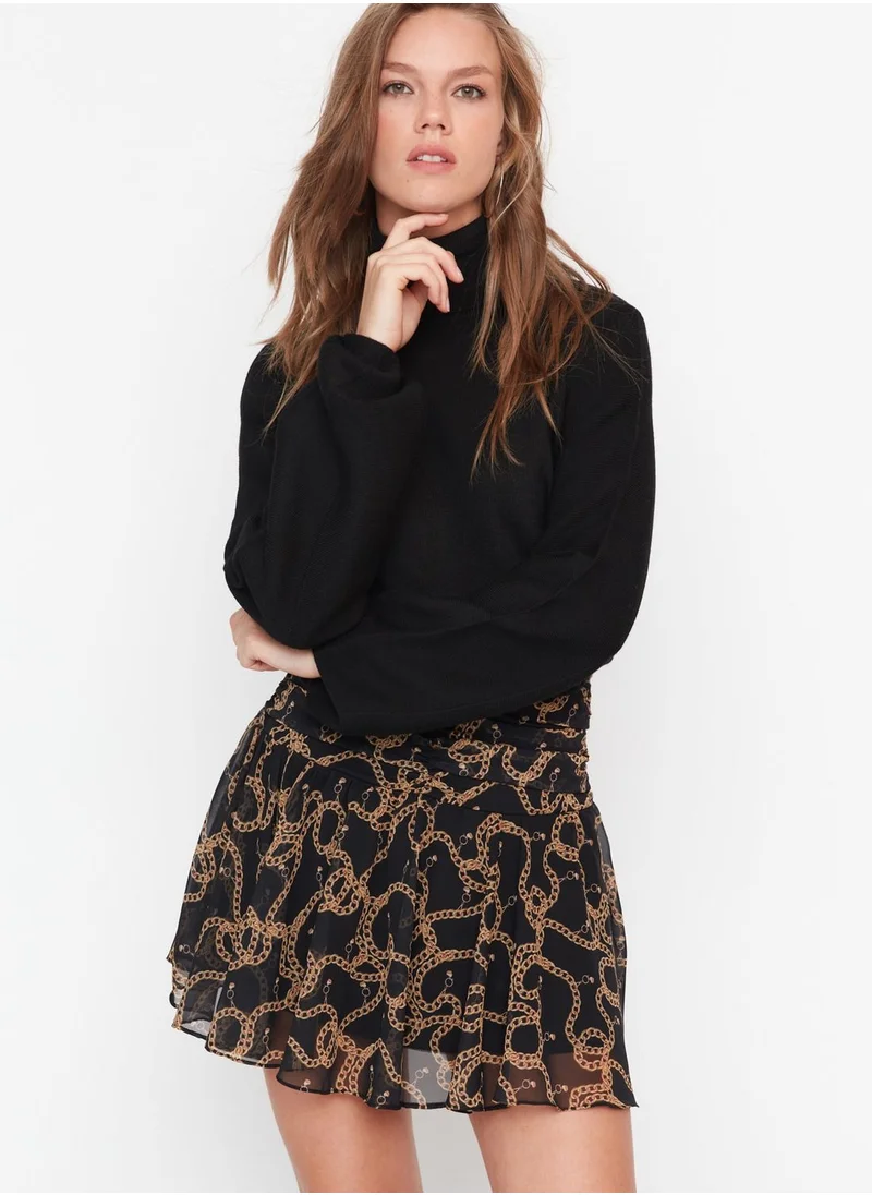 trendyol Printed Mesh High Waist Skirt