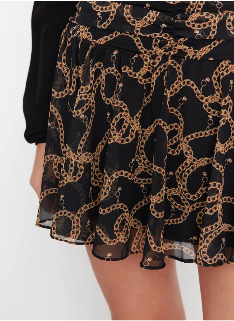 trendyol Printed Mesh High Waist Skirt