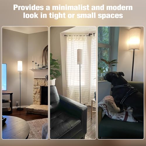 Ambimall 64'' Floor Lamp for Living Room with Bulb - Tall Lamps with Beige Lampshade & Pull Chain Switch, Pole Lamps for Bedrooms Tall, Minimalist Floor Lamp - Image 5
