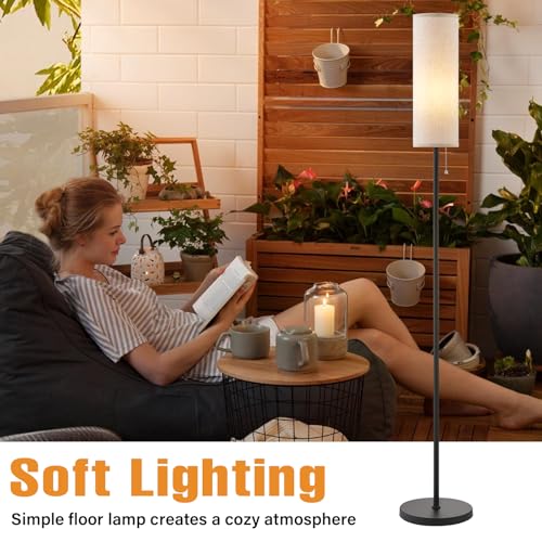 Ambimall 64'' Floor Lamp for Living Room with Bulb - Tall Lamps with Beige Lampshade & Pull Chain Switch, Pole Lamps for Bedrooms Tall, Minimalist Floor Lamp - Image 4