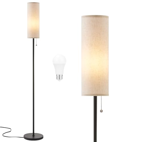 Ambimall 64'' Floor Lamp for Living Room with Bulb - Tall Lamps with Beige Lampshade & Pull Chain Switch, Pole Lamps for Bedrooms Tall, Minimalist Floor Lamp - Image 1