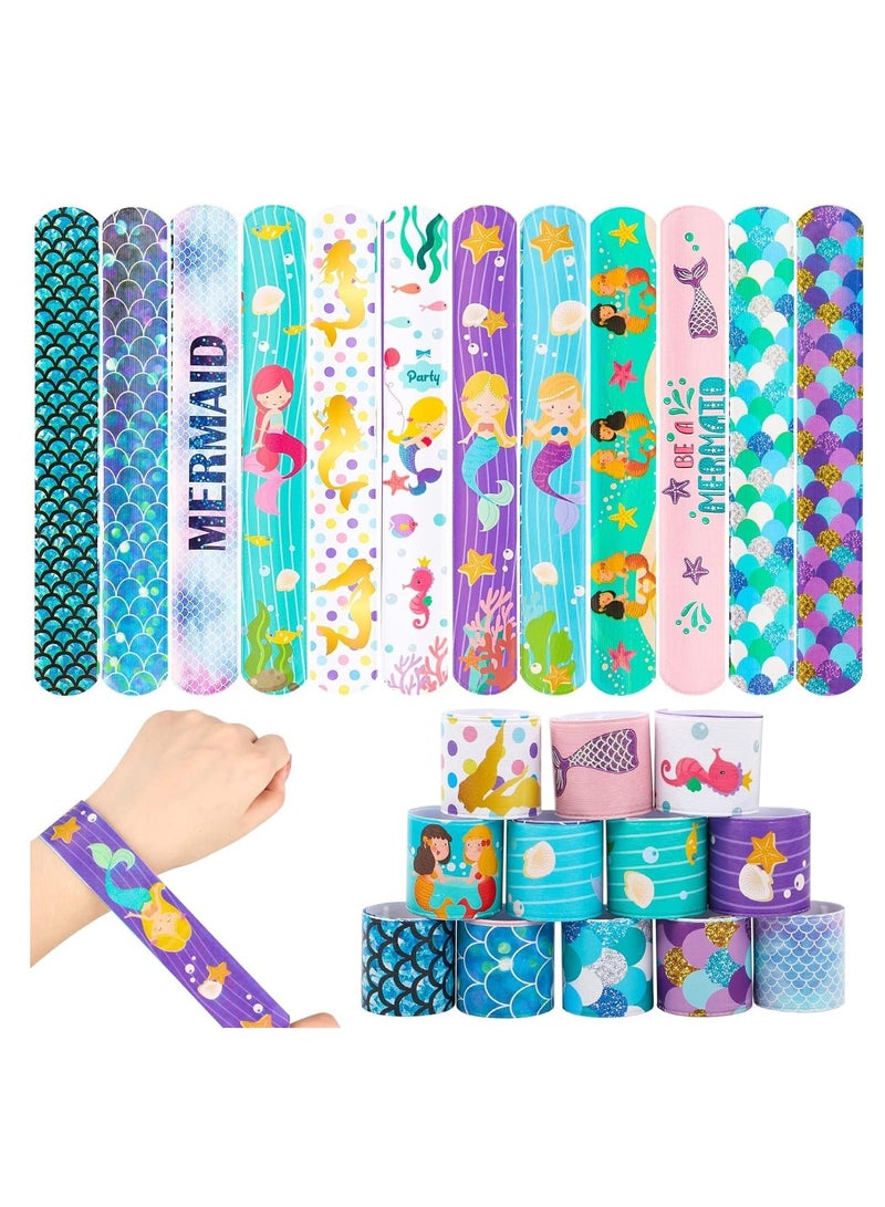 24PCs Mermaid Slap Bracelets for Kids, Mermaid Snap Band for Class Prize Mermaid Party Favors - Image 1