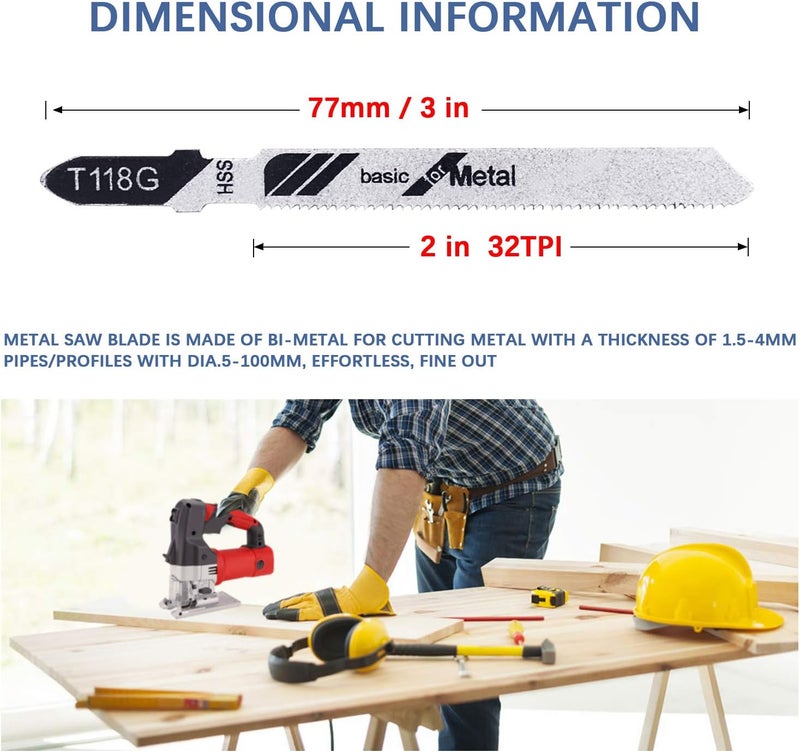 TAROSE 10-Piece T118G 3 Inch 32 TPI Assorted T-Shank Jig Saw Blades Set for Cutting Metal - Image 3