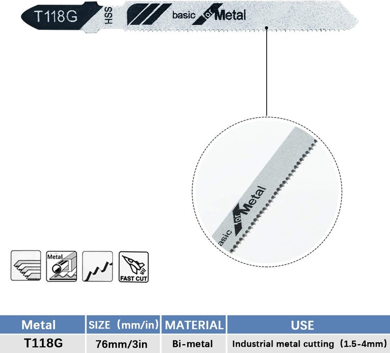 TAROSE 10-Piece T118G 3 Inch 32 TPI Assorted T-Shank Jig Saw Blades Set for Cutting Metal - Image 4