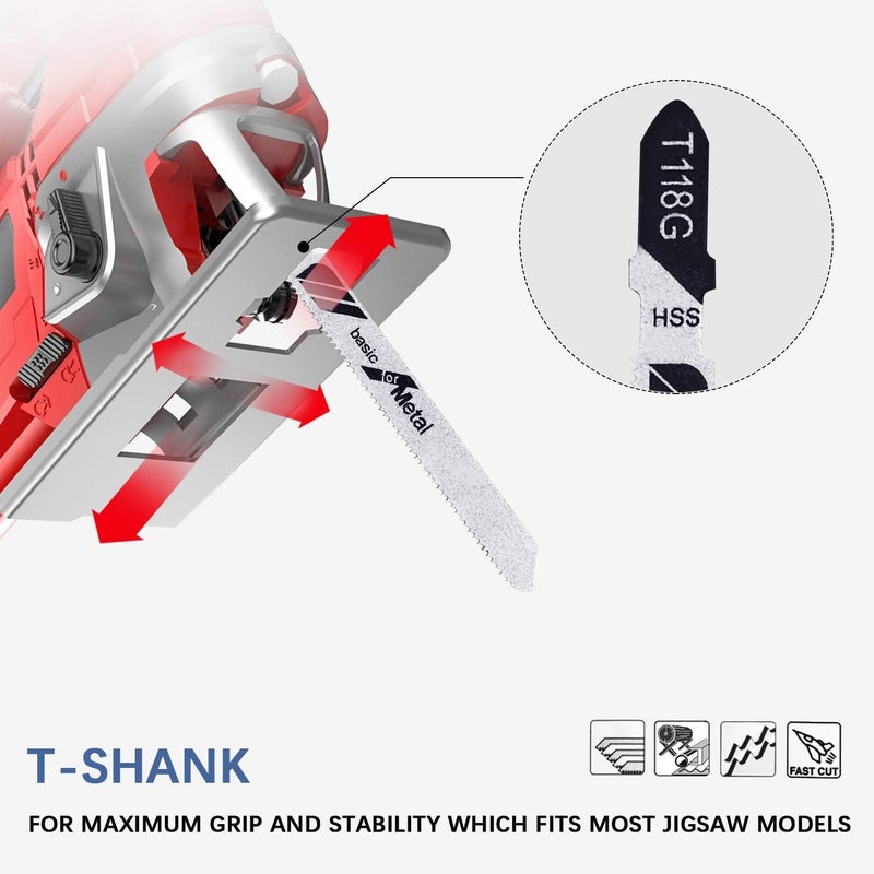 TAROSE 10-Piece T118G 3 Inch 32 TPI Assorted T-Shank Jig Saw Blades Set for Cutting Metal - Image 5