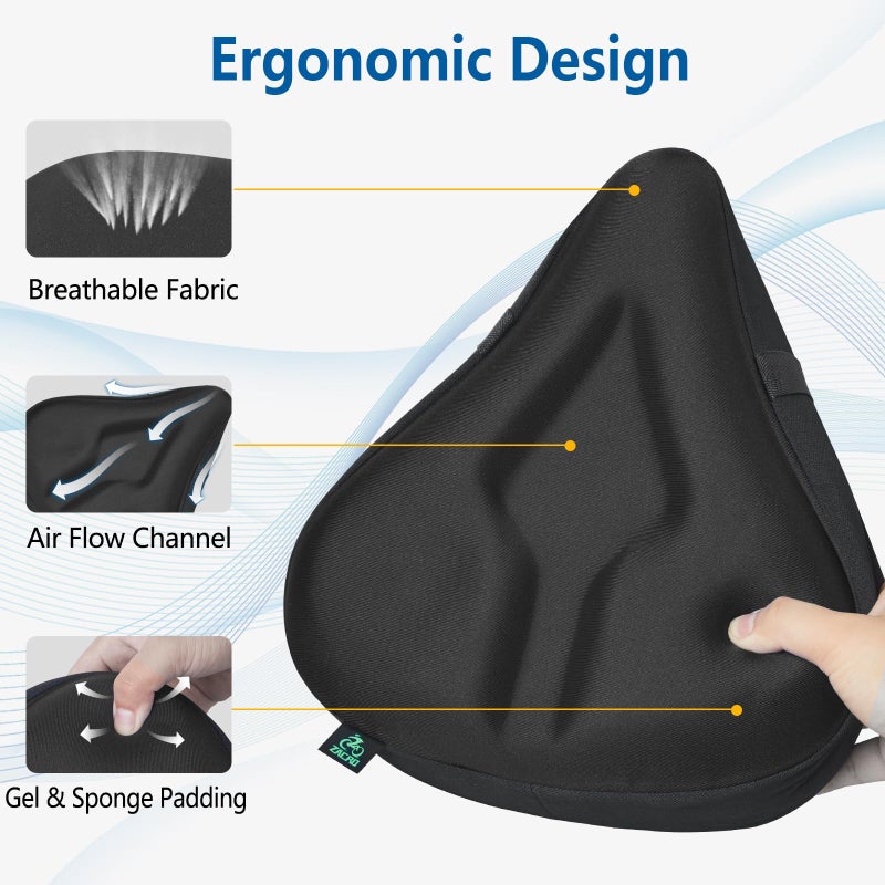 Zacro Bike Seat Cushion - Gel Padded Bike Seat Cover Waterproof for Men Women Comfort, Adjustable Velco Secure Bicycle Cushion, Dustproof/Sweatproof/Washable Fit with Peloton, Indoor& Outdoor - Image 3