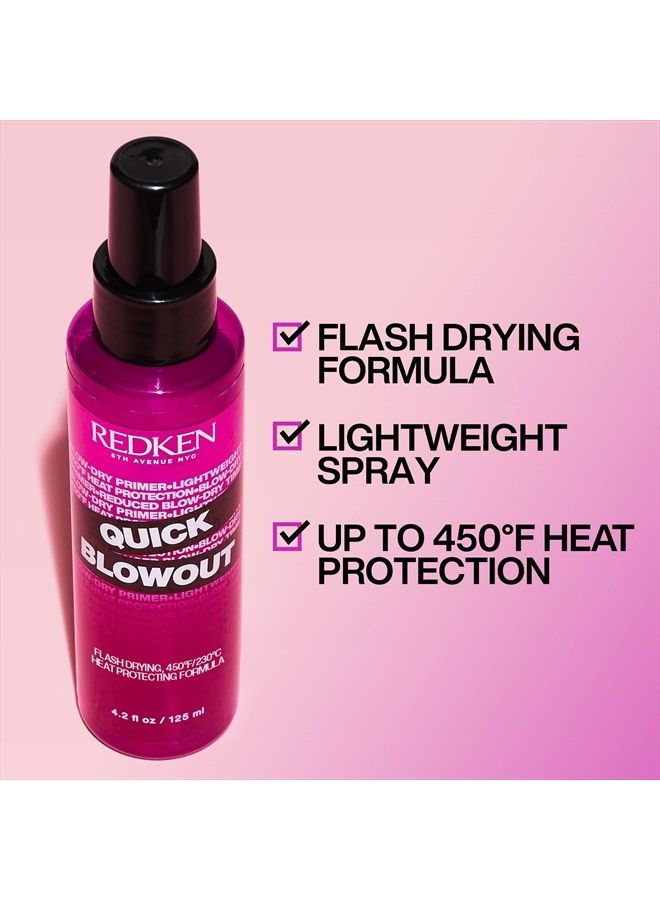 Redken Quick Blowout Heat Protection Spray | Blow Dry Primer Reduces Styling Time | Smooths & Adds Shine | Lightweight Blowdry Spray and Heat Protectant | For All Hair Types | 4.2 fl. oz. - Image 3