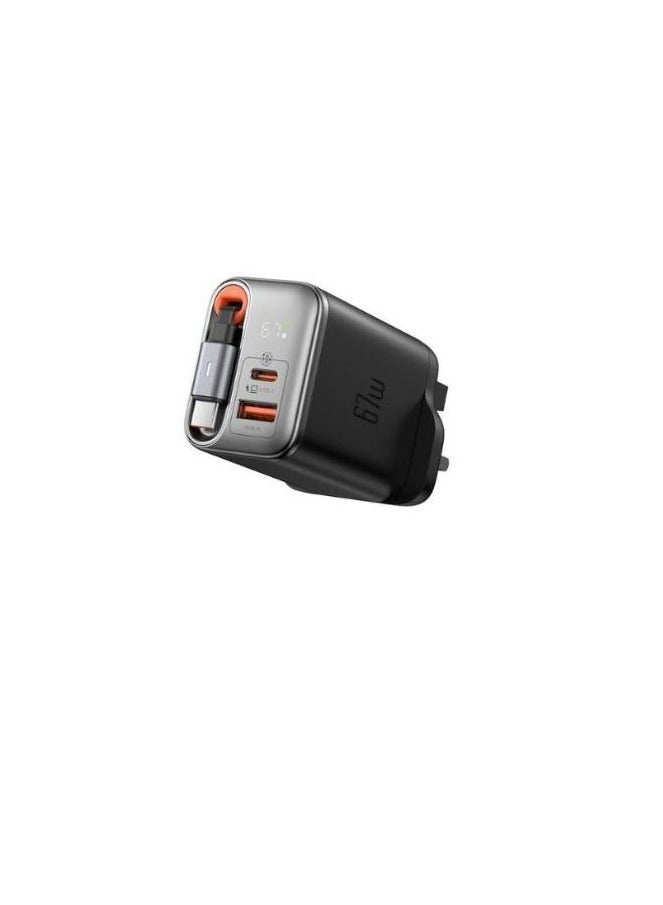 مكدودو CH-4100 - شاحن FreeGo GaN سريع الشحن بقوة 67 واط 2 في 1 - مع كابل مدمج قابل للسحب - مع شاشة LED تعرض حالة الطاقة في الوقت الفعلي - أسود - Image 2